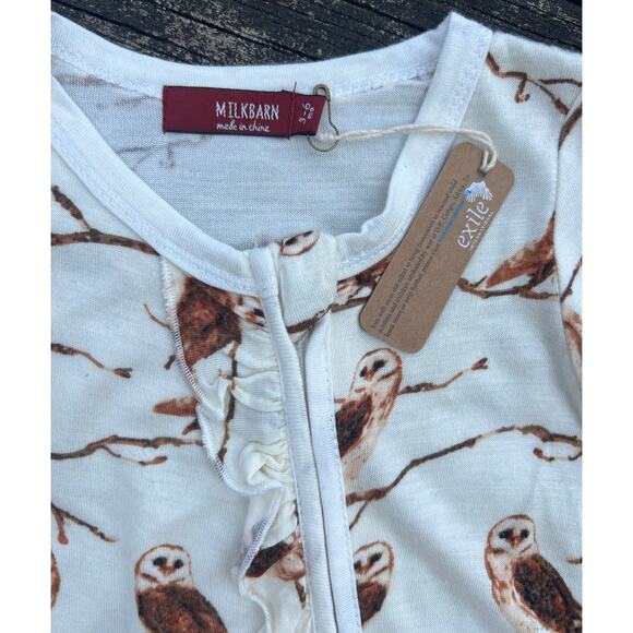 NWT‎ MILKBARN 3-6m Owl Bamboo Ruffle Zipper Footed Romper Baby One-Piece Soft - Picture 4 of 7
